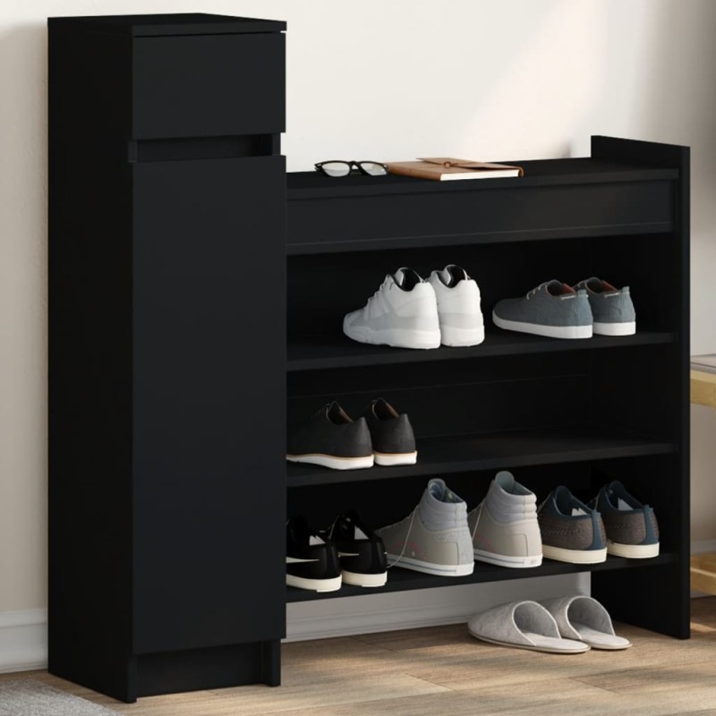 vidaXL Zapatero madera de ingeniería negro 100,5x28x100 cm vidaXL Zapatero madera de ingeniería negro 100,5x28x100 cm