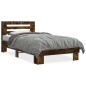 vidaXL Estructura cama madera ingeniería metal roble humo 100x200 cm vidaXL Estructura cama madera ingeniería metal roble humo 100x200 cm