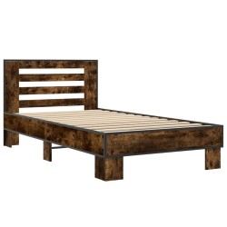 vidaXL Estructura cama madera ingeniería metal roble humo 100x200 cm