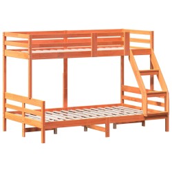 vidaXL Litera de madera maciza de pino marrón cera 90x200/120x200 cm
