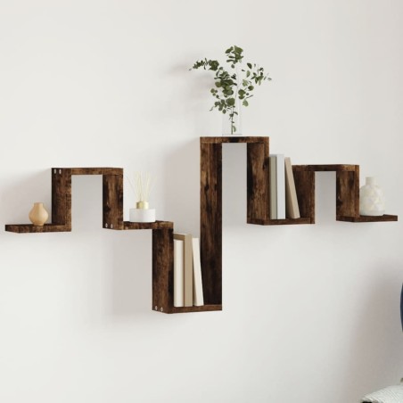 vidaXL Estantería pared madera ingeniería roble ahumado 104,5x10x43 cm