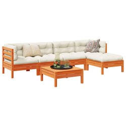vidaXL Set de sofás jardín 6 pzas con cojines madera pino marrón cera