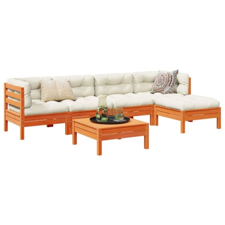 vidaXL Set de sofás jardín 6 pzas con cojines madera pino marrón cera