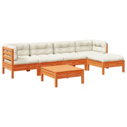 vidaXL Set de sofás jardín 6 pzas con cojines madera pino marrón cera