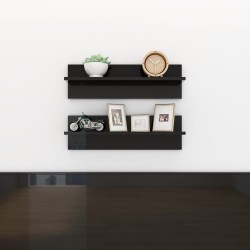 vidaXL Estante de pared 2 uds contrachapado negro brillo 60x11,5x18 cm