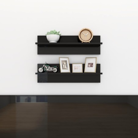 vidaXL Estante de pared 2 uds contrachapado negro brillo 60x11,5x18 cm
