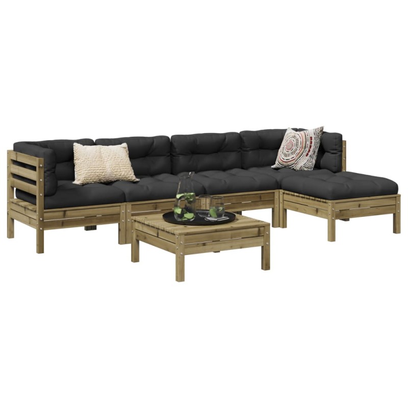 vidaXL Juego de sofás jardín 6 pzas con cojines madera pino impregnada vidaXL Juego de sofás jardín 6 pzas con cojines madera pino impregnada