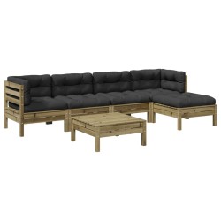vidaXL Juego de sofás jardín 6 pzas con cojines madera pino impregnada