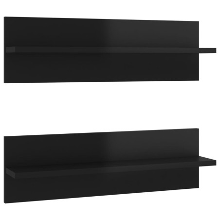 vidaXL Estante de pared 2 uds contrachapado negro brillo 60x11,5x18 cm