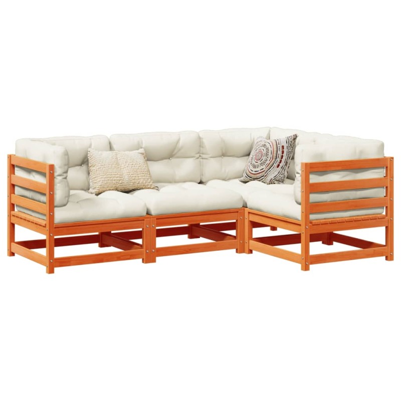 vidaXL Set de sofás jardín 4 pzas con cojines madera pino marrón cera