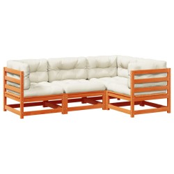vidaXL Set de sofás jardín 4 pzas con cojines madera pino marrón cera