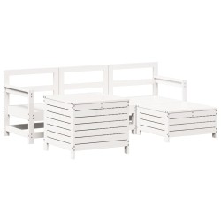 vidaXL Juego de sofás de jardín 5 piezas madera maciza de pino blanco