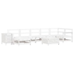 vidaXL Juego de sofás de jardín 9 pzas madera maciza de pino blanco