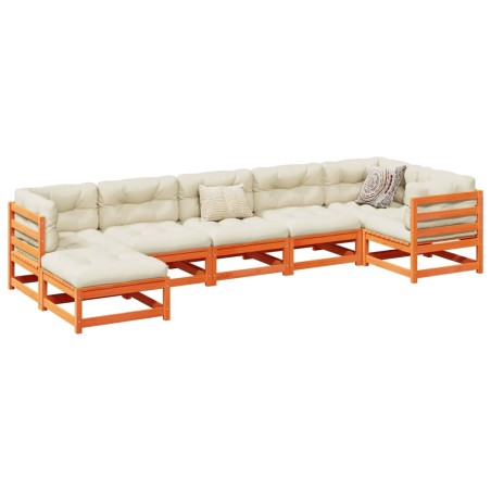 vidaXL Juego de sofás de jardín 7 pzas madera maciza pino marrón cera