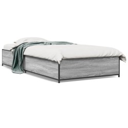 vidaXL Estructura cama madera ingeniería metal gris Sonoma 90x190 cm