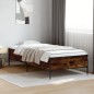 vidaXL Estructura cama madera ingeniería metal roble humo 100x200 cm vidaXL Estructura cama madera ingeniería metal roble humo 100x200 cm