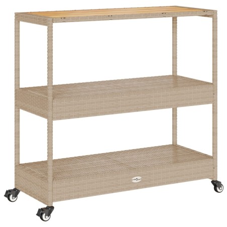 vidaXL Carrito de bar 3 niveles ratán PE y madera maciza acacia beige