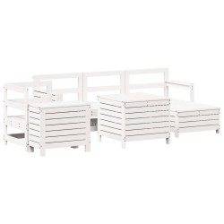 vidaXL Juego de sofás de jardín 7 pzas madera maciza de pino blanco