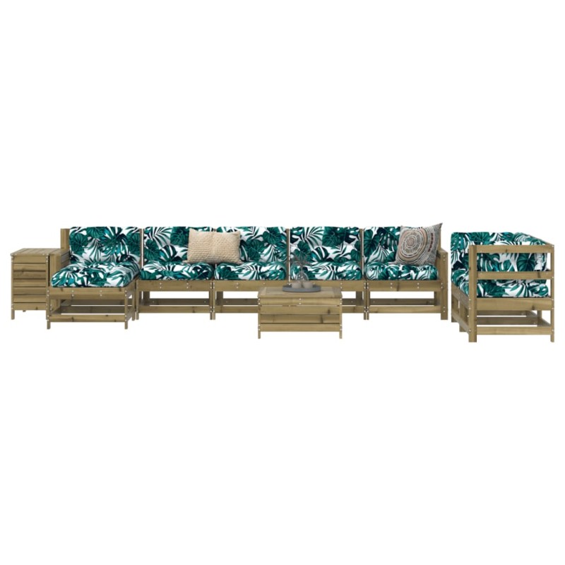 vidaXL Juego de sofás de jardín 10 pzas madera de pino impregnada