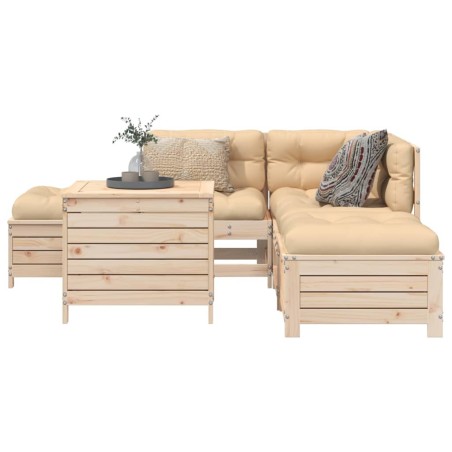 vidaXL Juego de sofás de jardín 6 piezas madera maciza de pino