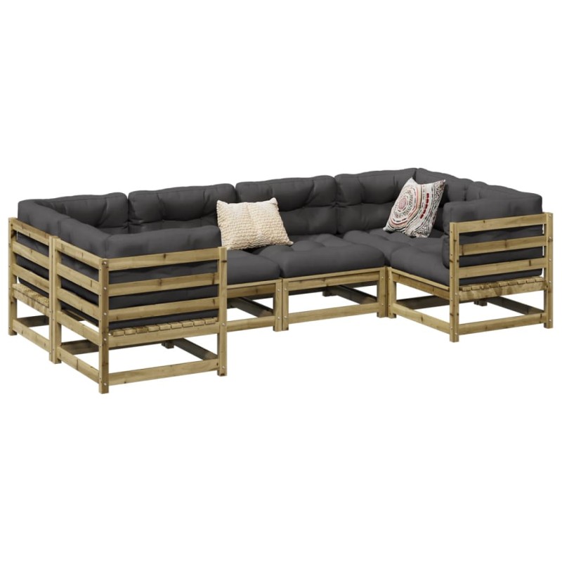vidaXL Juego de sofás jardín 6 pzas con cojines madera pino impregnada vidaXL Juego de sofás jardín 6 pzas con cojines madera pino impregnada
