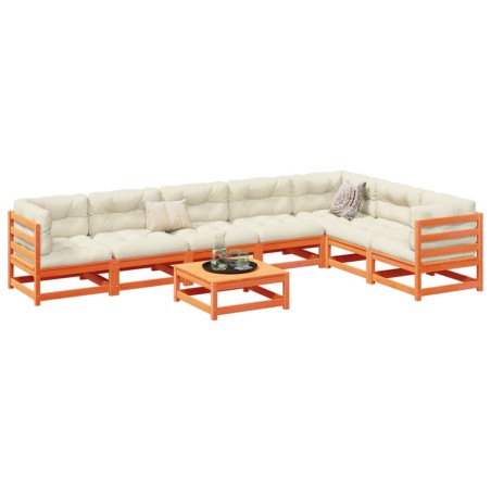 vidaXL Set de sofás jardín 8 pzas con cojines madera pino marrón cera