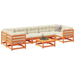 vidaXL Set de sofás jardín 8 pzas con cojines madera pino marrón cera