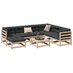 vidaXL Juego de sofás de jardín 8 pzas con conjines madera maciza pino