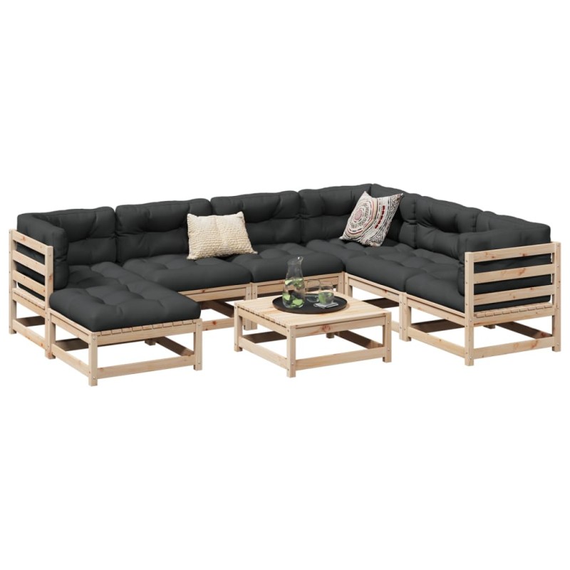 vidaXL Juego de sofás de jardín 8 pzas con conjines madera maciza pino vidaXL Juego de sofás de jardín 8 pzas con conjines madera maciza pino