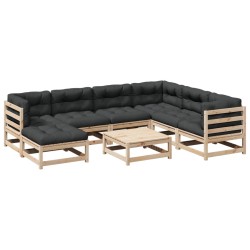 vidaXL Juego de sofás de jardín 8 pzas con conjines madera maciza pino