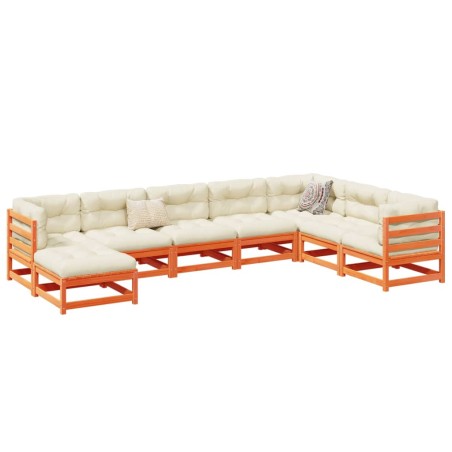vidaXL Juego de sofás de jardín 8 pzas madera maciza pino marrón cera