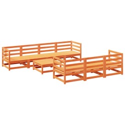 vidaXL Juego de sofás de jardín 8 pzas madera maciza pino marrón cera
