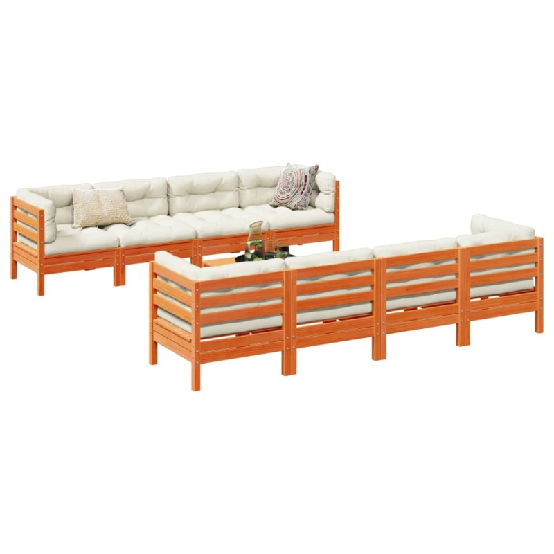vidaXL Set de sofás jardín 9 pzas con cojines madera pino marrón cera vidaXL Set de sofás jardín 9 pzas con cojines madera pino marrón cera