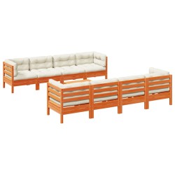 vidaXL Set de sofás jardín 9 pzas con cojines madera pino marrón cera