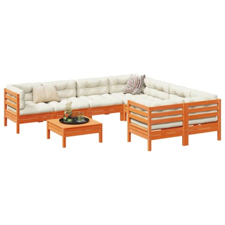 vidaXL Set de sofás jardín 9 pzas con cojines madera pino marrón cera