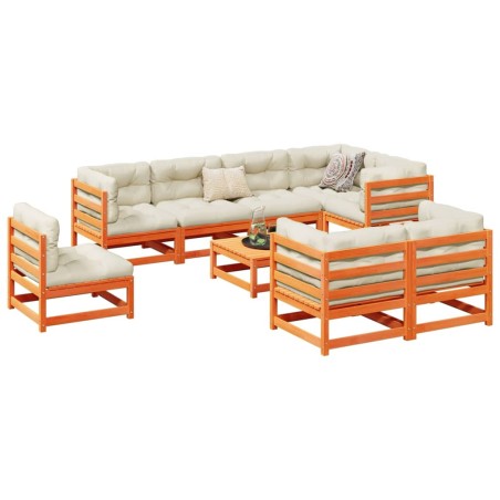 vidaXL Juego de sofás de jardín 9 pzas madera maciza pino marrón cera