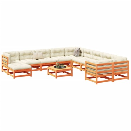 vidaXL Juego de sofás de jardín 12 pzas madera maciza pino marrón cera