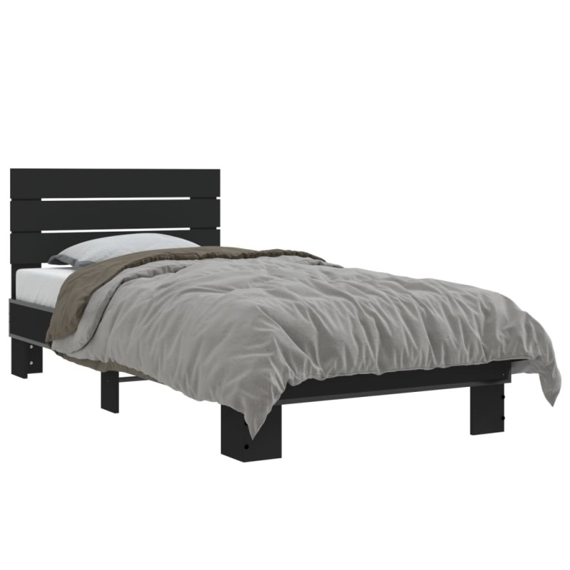 vidaXL Estructura de cama madera de ingeniería y metal negra 75x190 cm vidaXL Estructura de cama madera de ingeniería y metal negra 75x190 cm
