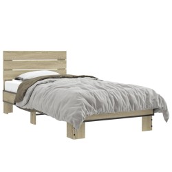 vidaXL Estructura cama madera ingeniería metal roble Sonoma 90x190 cm