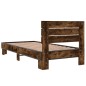 vidaXL Estructura cama madera ingeniería metal roble humo 100x200 cm vidaXL Estructura cama madera ingeniería metal roble humo 100x200 cm