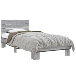 vidaXL Estructura cama madera ingeniería metal gris Sonoma 90x200 cm
