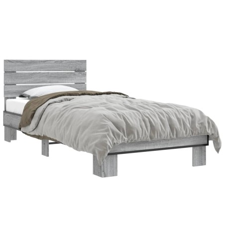 vidaXL Estructura cama madera ingeniería metal gris Sonoma 90x200 cm
