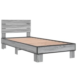 vidaXL Estructura cama madera ingeniería metal gris Sonoma 90x200 cm