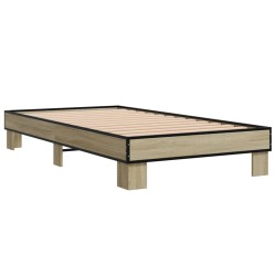 vidaXL Estructura cama madera ingeniería metal roble Sonoma 90x190 cm