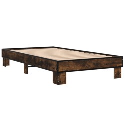 vidaXL Estructura cama madera ingeniería metal roble ahumado 90x200 cm