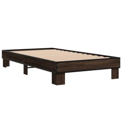 vidaXL Estructura cama madera ingeniería metal roble marrón 90x200 cm