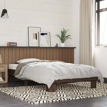 vidaXL Estructura cama madera ingeniería metal roble marrón 75x190 cm