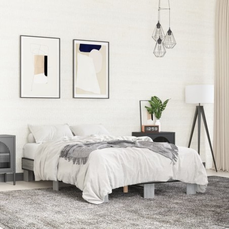 vidaXL Estructura cama madera ingeniería metal gris Sonoma 135x190 cm