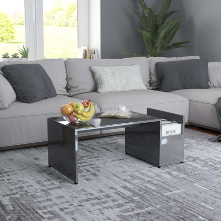 vidaXL Mesa de centro madera contrachapada gris brillante 90x45x35 cm