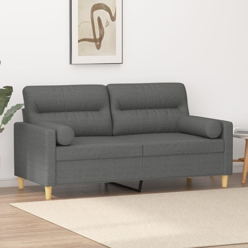 vidaXL Sofá de 2 plazas con cojines tela gris oscuro 140 cm vidaXL Sofá de 2 plazas con cojines tela gris oscuro 140 cm